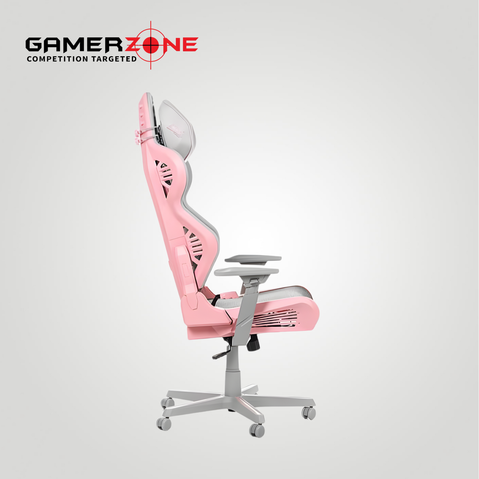 Dxracer Air Series Gaming Chair Grey Pink DXRacer Air Series gaming chair in Grey Pink colorway, lightweight mesh frame, adjustable lumbar support, and reclining design.